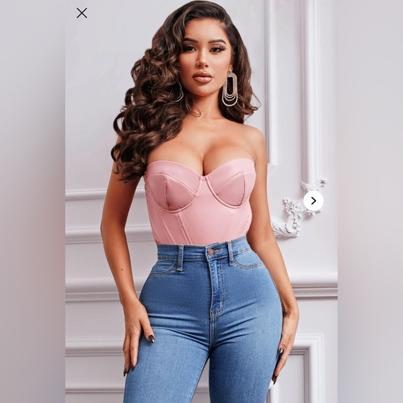 Bae For Tonight Faux Leather Corset Top -Blush - Picture 1 of 5